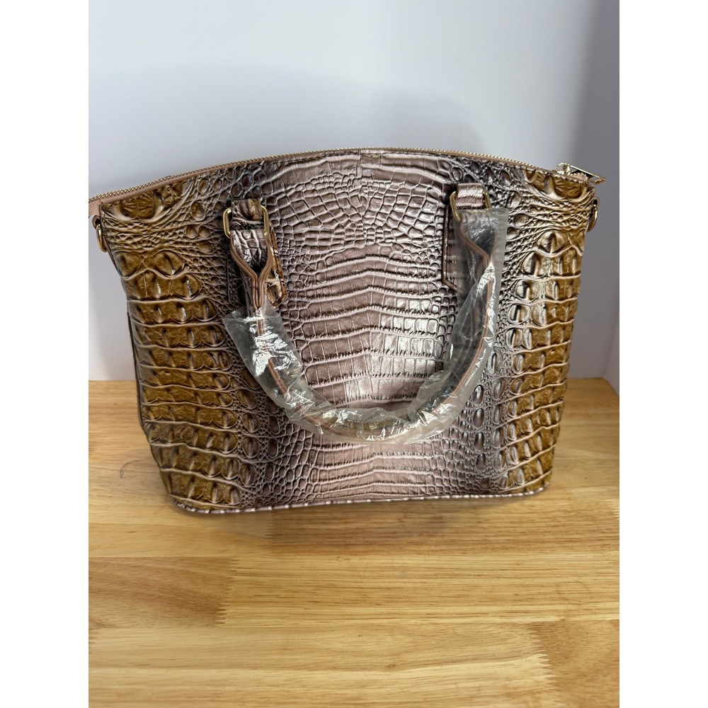 Croc-Embossed Taupe & Honey Satchel – Designer-Inspired Elegance‎